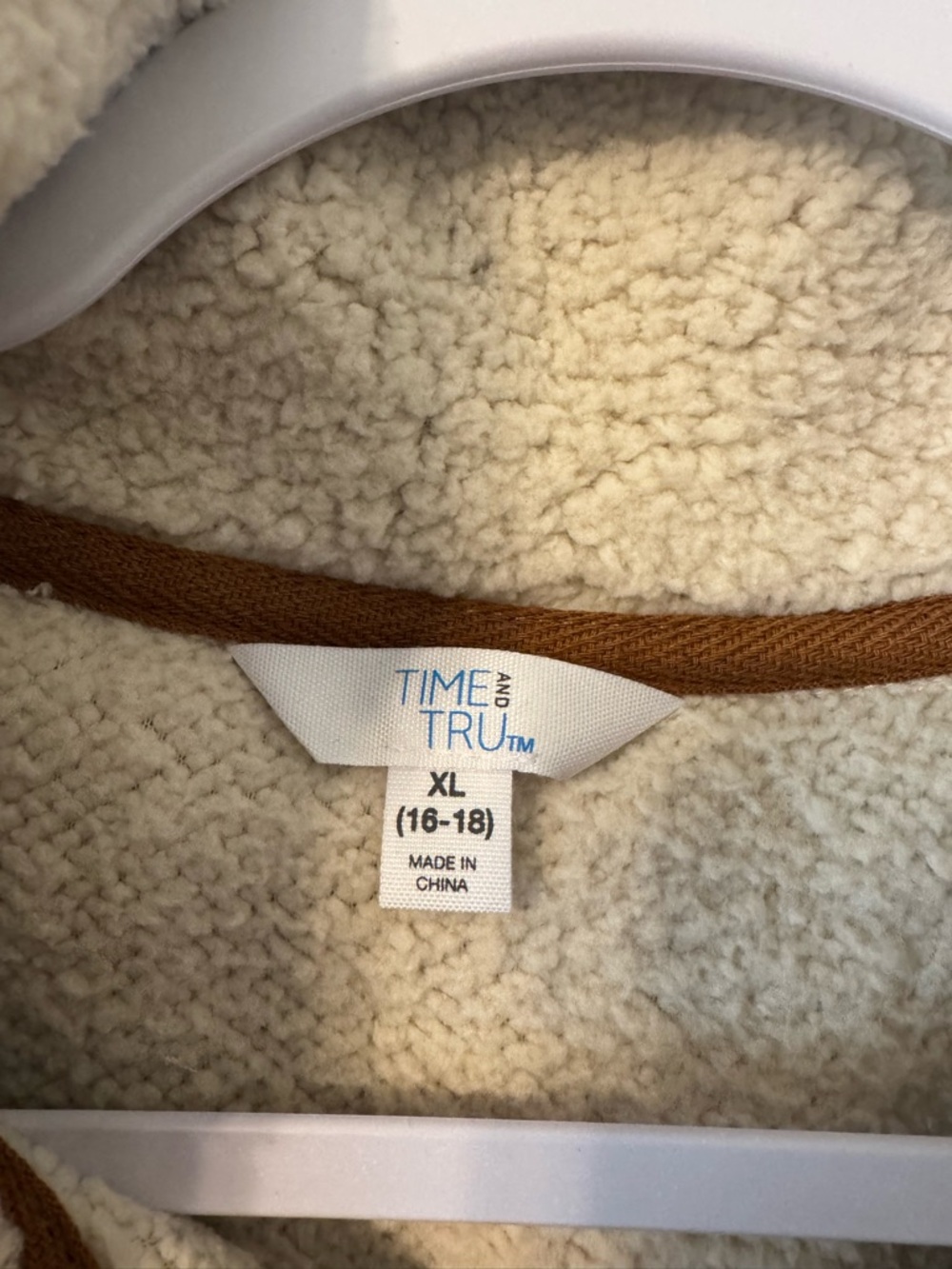Time and Tru Cream and Brown Sherpa Half-Zip Pullover - Picture 2 of 7